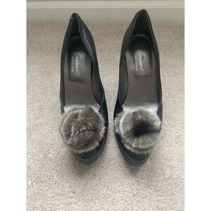 Garisma Black Leather Closed Toe Pom Pom Pumps Heels Shoes Women's US 6 M